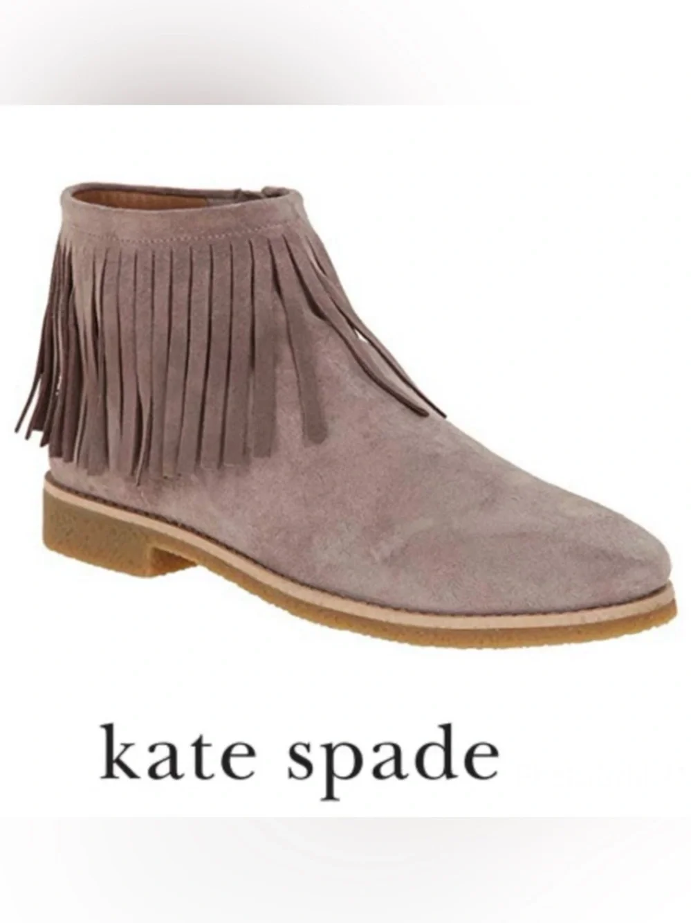 KATE SPADE New York Betsie Taupe Suede Fringes Booties Ankle Boots Sz 8 M